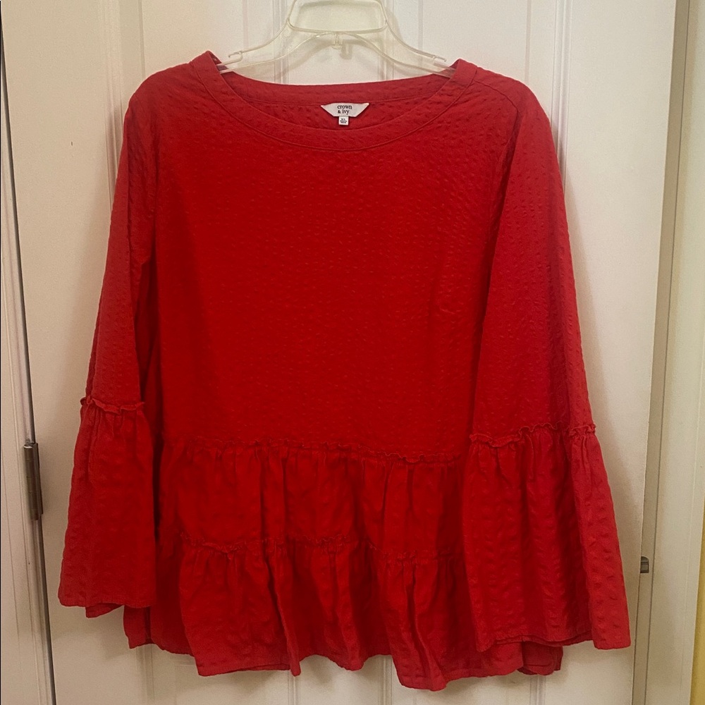 Crown & Ivy Bold Red Textured Blouse